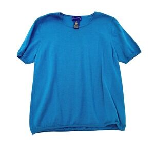 90s VTG Charter Club Extrafine New Wool Short Sleeve Sweater Blue Teal Size M